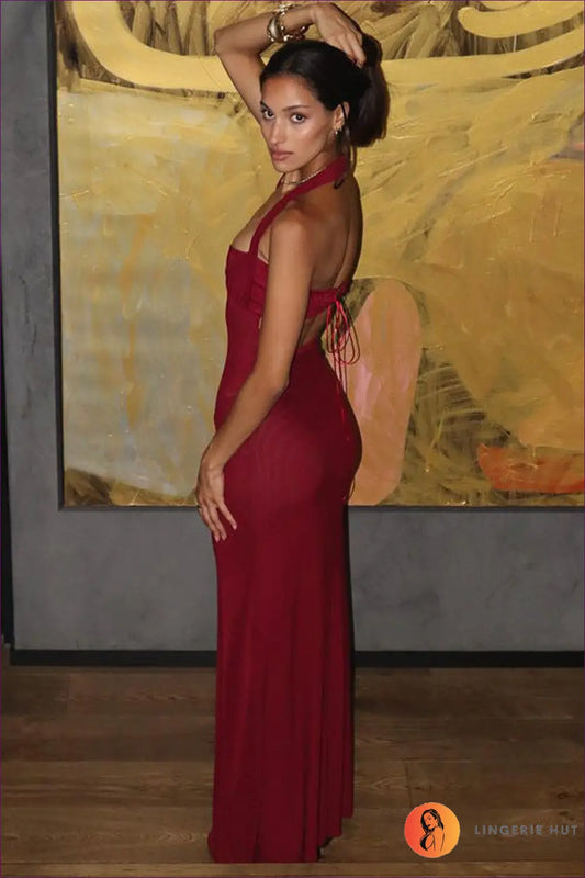 Halter Neck Backless Maxi Dress - Lace Detail Bodycon Sheath - Dresses • just in - Julissa