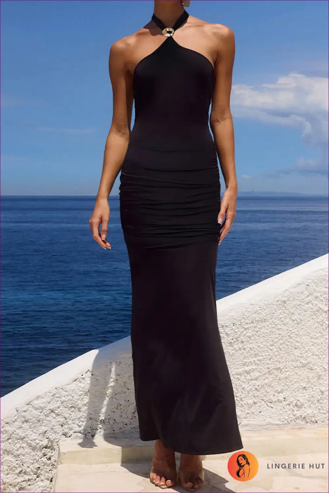 Halter Neck Bodycon Maxi Dress - Understated Glamour