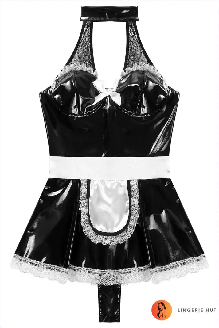 Discover the Sensuality of Halter Neck Lace Trim Maid Uniform