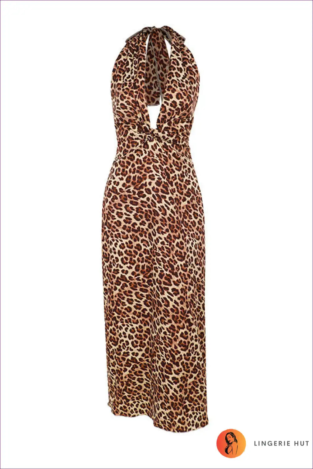 Halter Neck Leopard Dress with Plunging Neckline