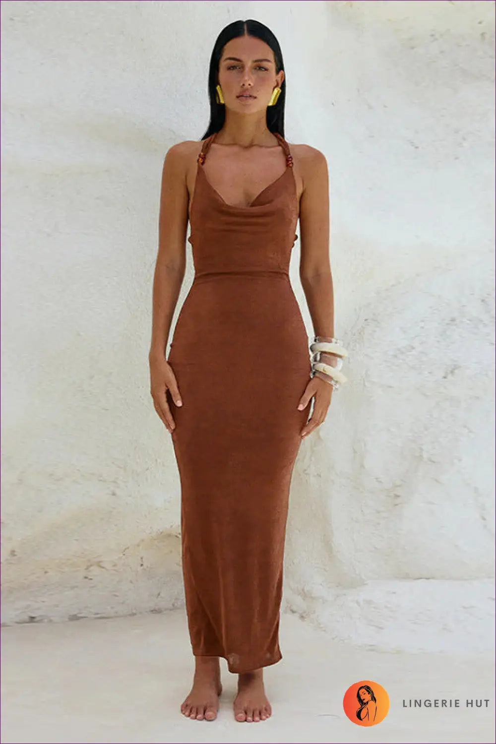 Halter Neck Maxi Dress with Backless Detail - Summer Evenings Sorted - s / Brown - Dresses - Lingerie Hut - Backless