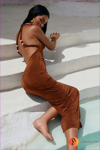 Halter Neck Maxi Dress with Backless Detail - Summer Evenings Sorted - Dresses - Lingerie Hut - Backless • Beachwear