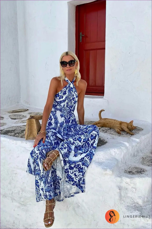 Halter Neck Maxi Dress - Mediterranean Muse Glamour