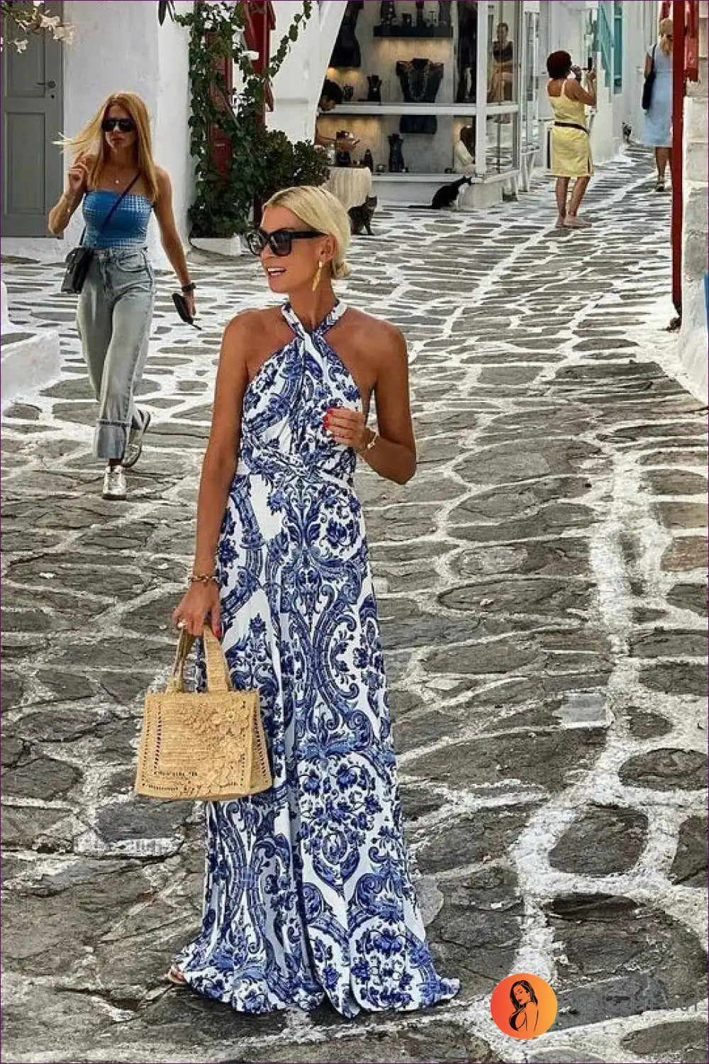 Halter Neck Maxi Dress with Baroque Print - Summer Getaway Glam for Boho, Dresses, Evening Wear, Formal Halter