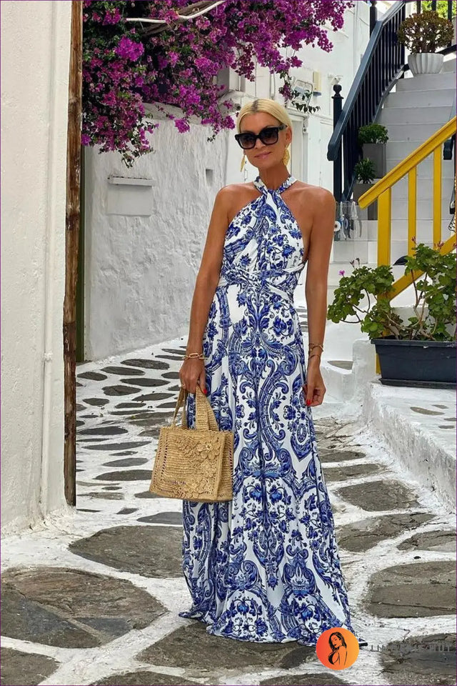 Halter Neck Maxi Dress - Mediterranean Muse Glamour