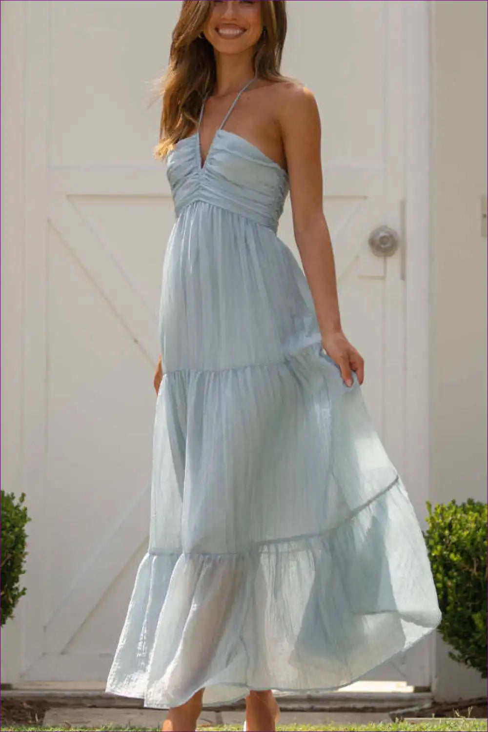 Halter Neck Maxi Dress with Tiered Skirt - Summer Elegance for A-line, Boho, Casual, Floral, Formal Wear