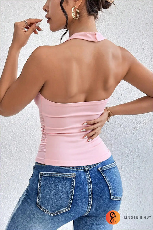 Halter Neck Twist Front Crop Top - Not Your Basic Top