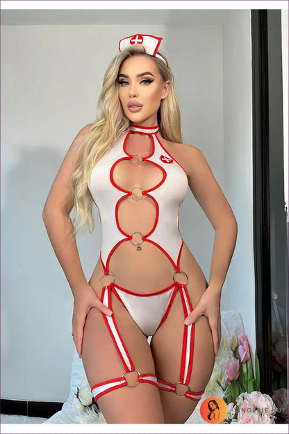 Halter Nurse Costume Bodysuit - Fantasy Roleplay Ready - s / White - Cutout • Lingerie • Party - Hut