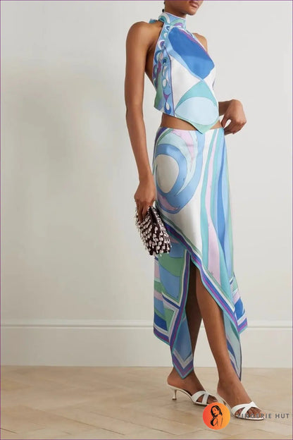 Halter co Ord Set with Handkerchief Skirt - Effortless Resort Glamour - Lingerie Hut - Beachwear • Cutout • Evening Wear