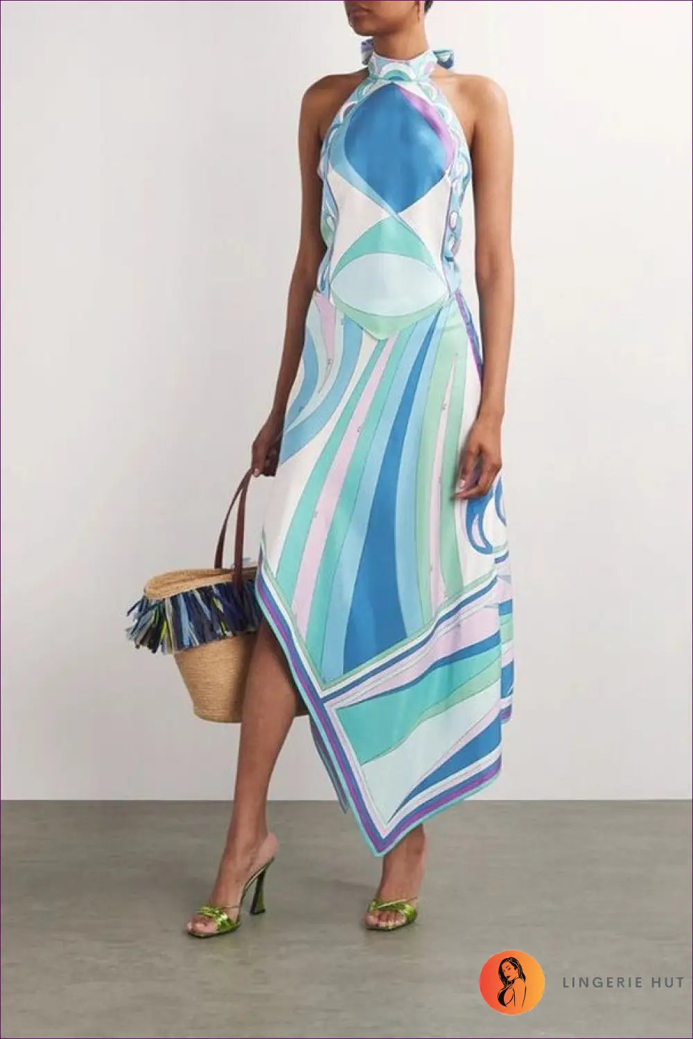 Halter co Ord Set with Handkerchief Skirt - Effortless Resort Glamour - s / Blue - Lingerie Hut - Beachwear • Cutout