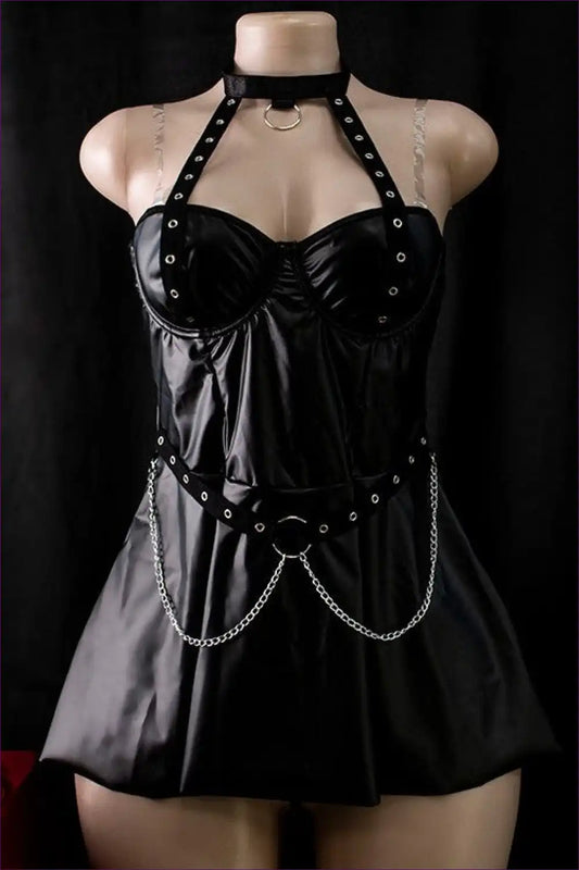 Halter Outfit with Chain Details - Bold Night Fantasy for A-line, All Season, Boudoir, Clubwear, Cutout