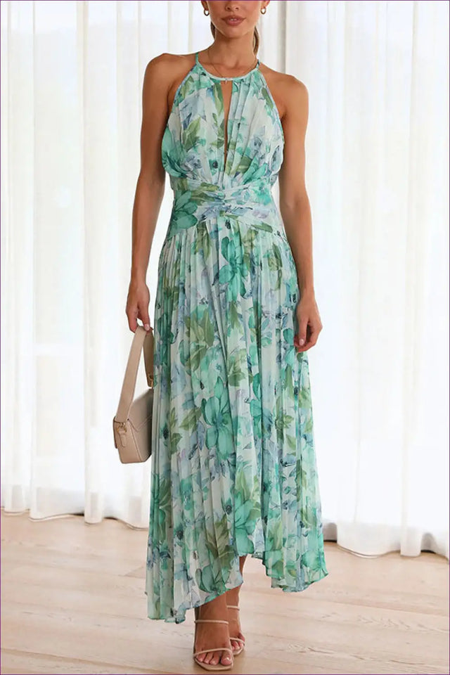Halter Pleated Maxi Dress - Garden Party Ready