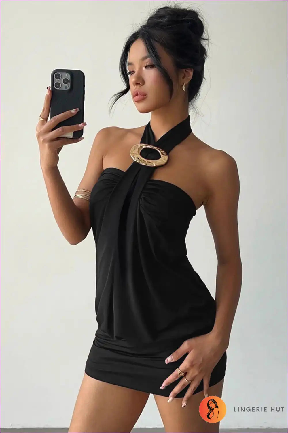 Halter Ruffle Mini Dress with Backless Detail for Club Nights Backless, Bodycon, Clubwear, Date Night,