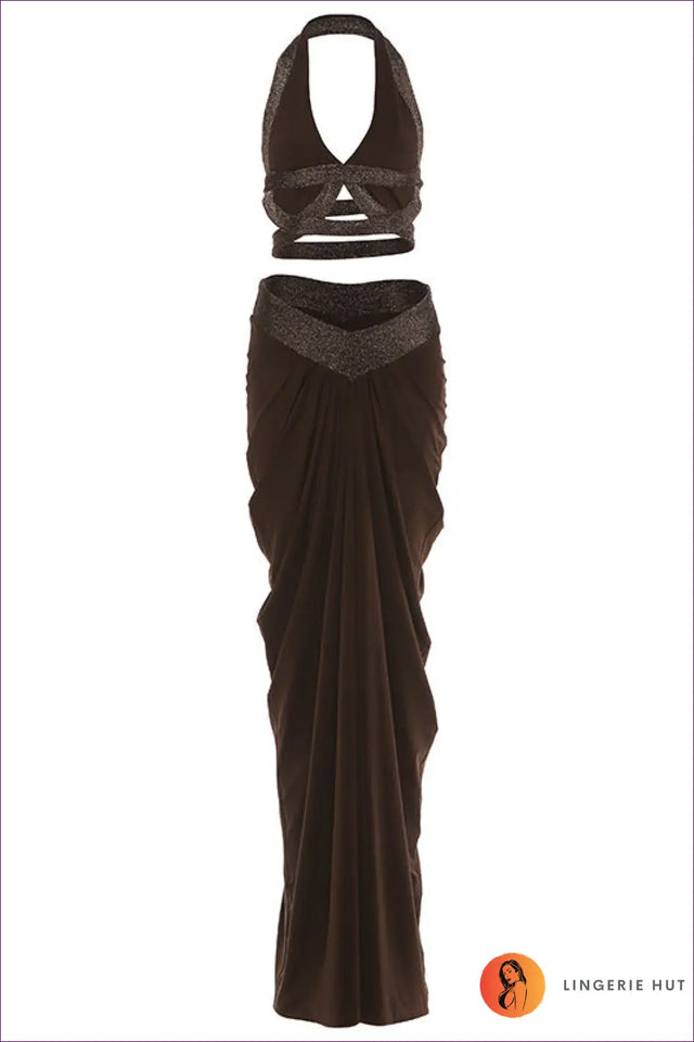 Halter Co Ord Set with Draped Maxi Skirt - Statement Evenings Await