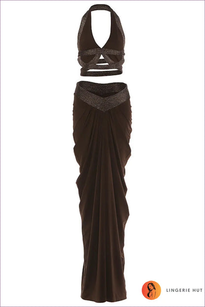 Halter Set with Draped Skirt - Statement Evening - co Ord - Lingerie Hut - All Season • Backless • Cutout • Evening Wear