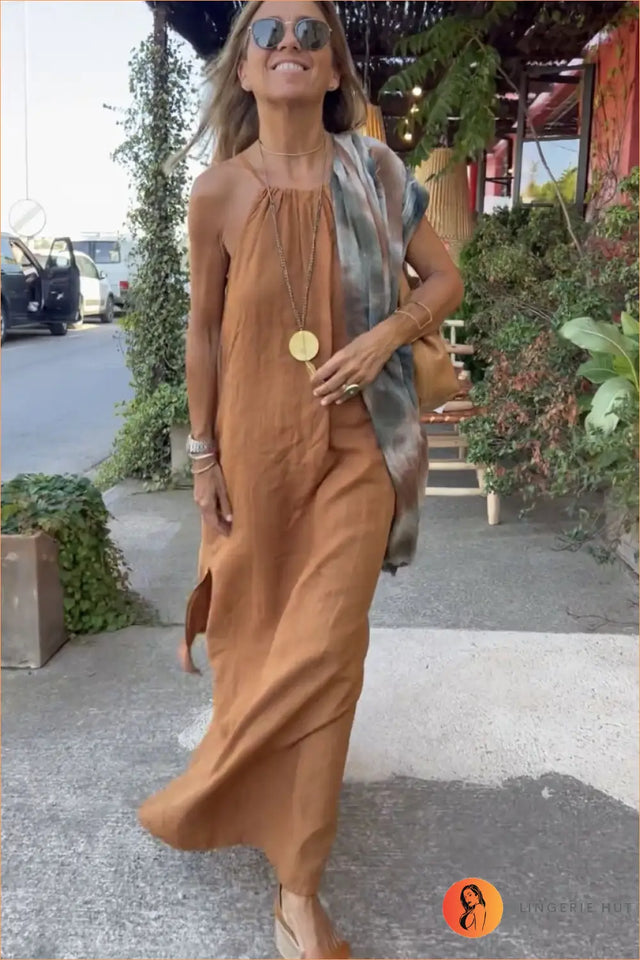 Halter Slit Maxi Dress - Effortless Holiday Elegance