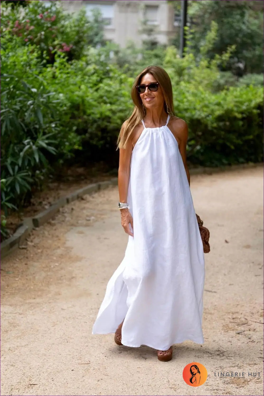 Halter Slit Maxi Dress - Effortless Holiday Elegance - s / White - Dresses - Lingerie Hut - Beachwear • Boho • Casual