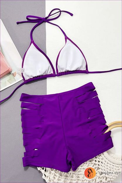 Halter Strap Boho Bikini - Free-spirited Summer Escape - Beachwear • Cutout • Polyester - Lingerie Hut