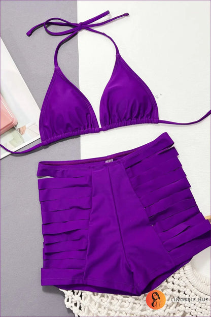 Halter Strap Boho Bikini - Free-spirited Summer Escape - Beachwear • Cutout • Polyester - Lingerie Hut