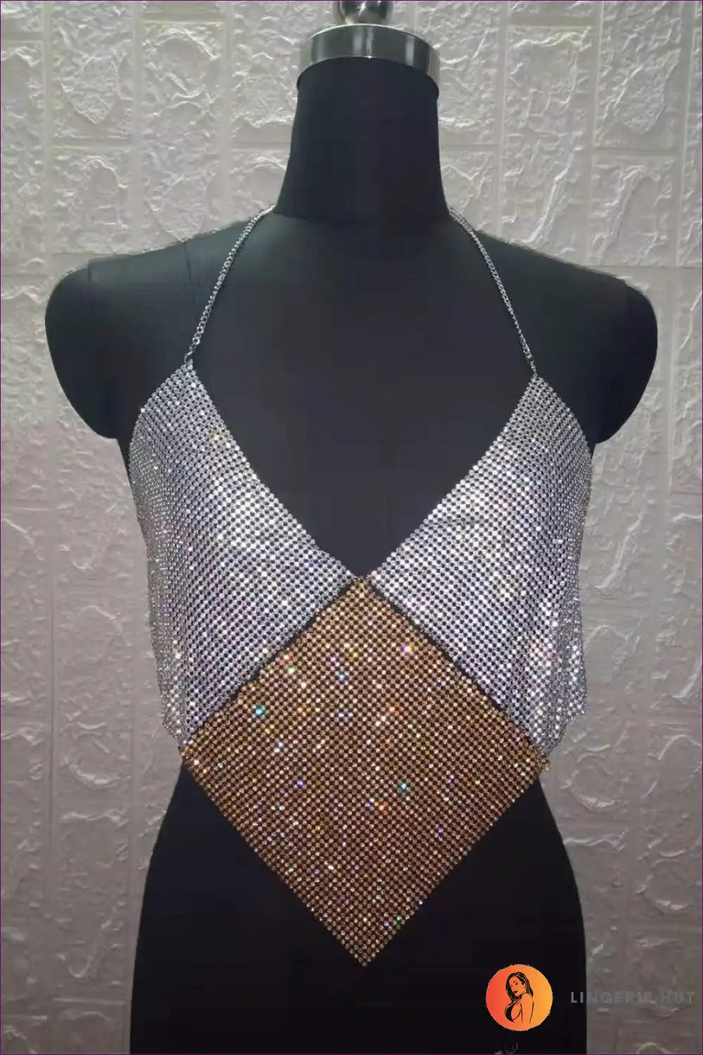 Halter Top with Chainmail Detail - Night out Glamour for All Season, Backless, Clubwear, Crop, Cutout