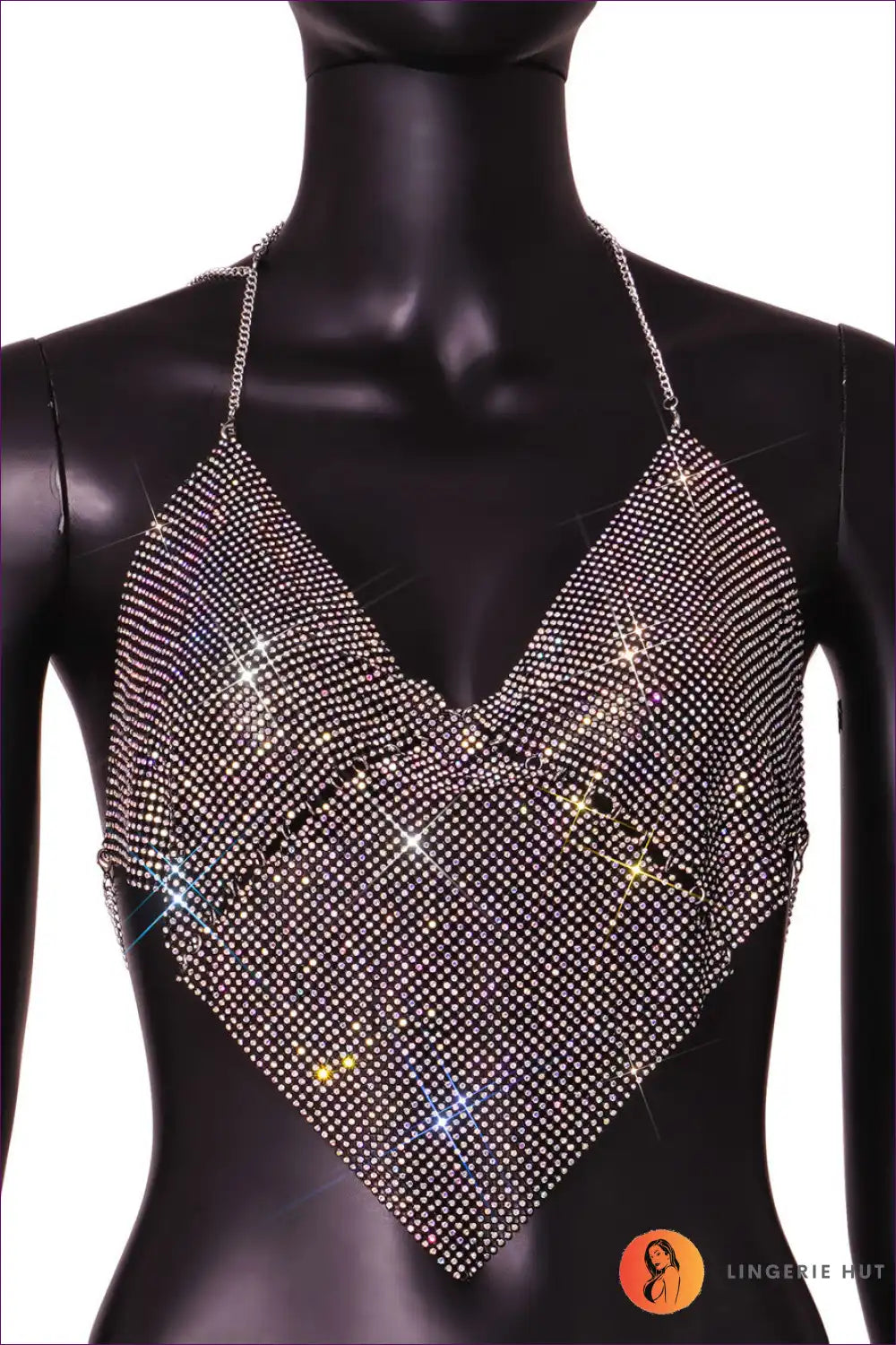 Halter Top with Chainmail Detail - Night out Glamour for All Season, Backless, Clubwear, Crop, Cutout