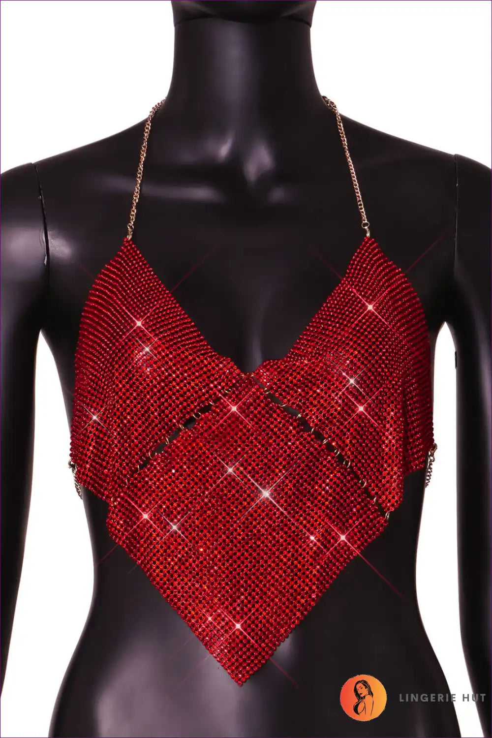Halter Top with Chainmail Detail - Night out Glamour for All Season, Backless, Clubwear, Crop, Cutout