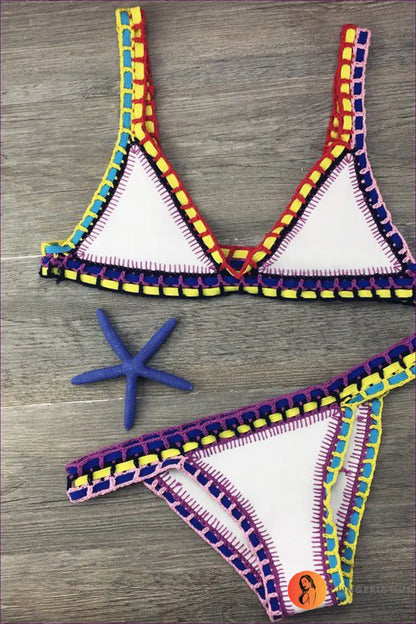 Elevate Your Summer Style With Our Hand-crocheted Knitted Bikini Swimsuit Set. Unique Boho Chic For Beach