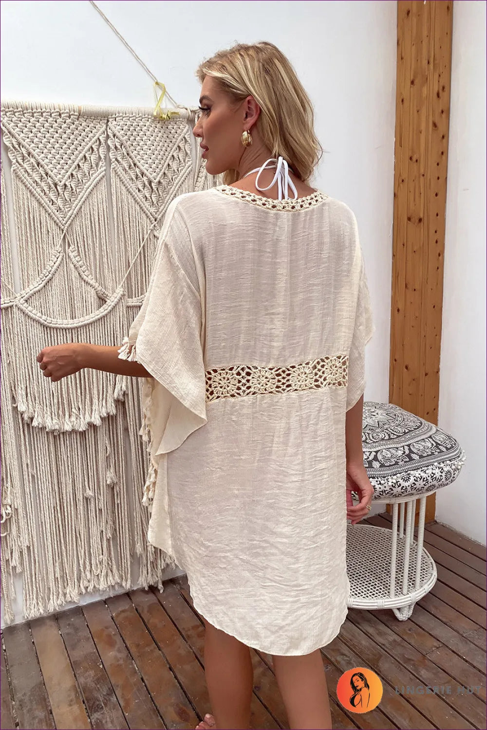 Experience Outdoor Elegance With Our Hand-crocheted Tassel Midi Dress. Artisanal Craftsmanship And Bohemian