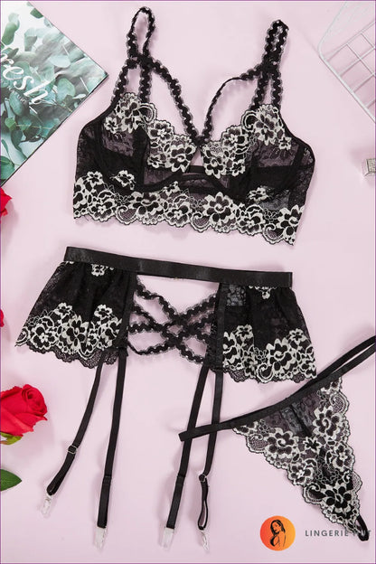 Elevate Your Style And Confidence With Our Harness Lace Long Line Bra Set. Classic Long Line Bra, Comfortable