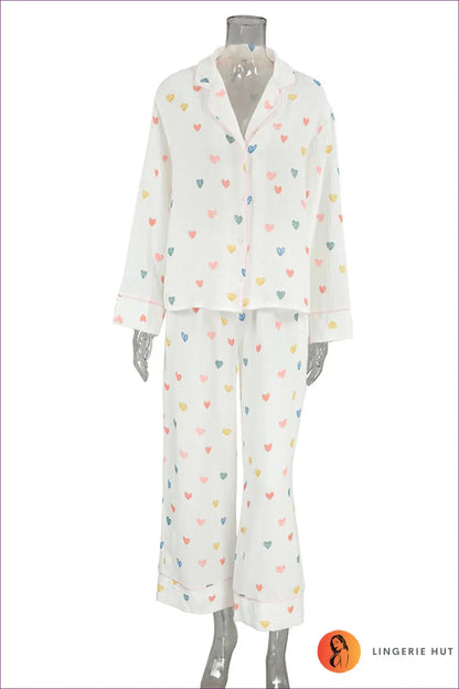 Heart Confetti Loungewear Set - Cozy Chic Comfort for Casual, Cotton, Everyday, Glamour, Night