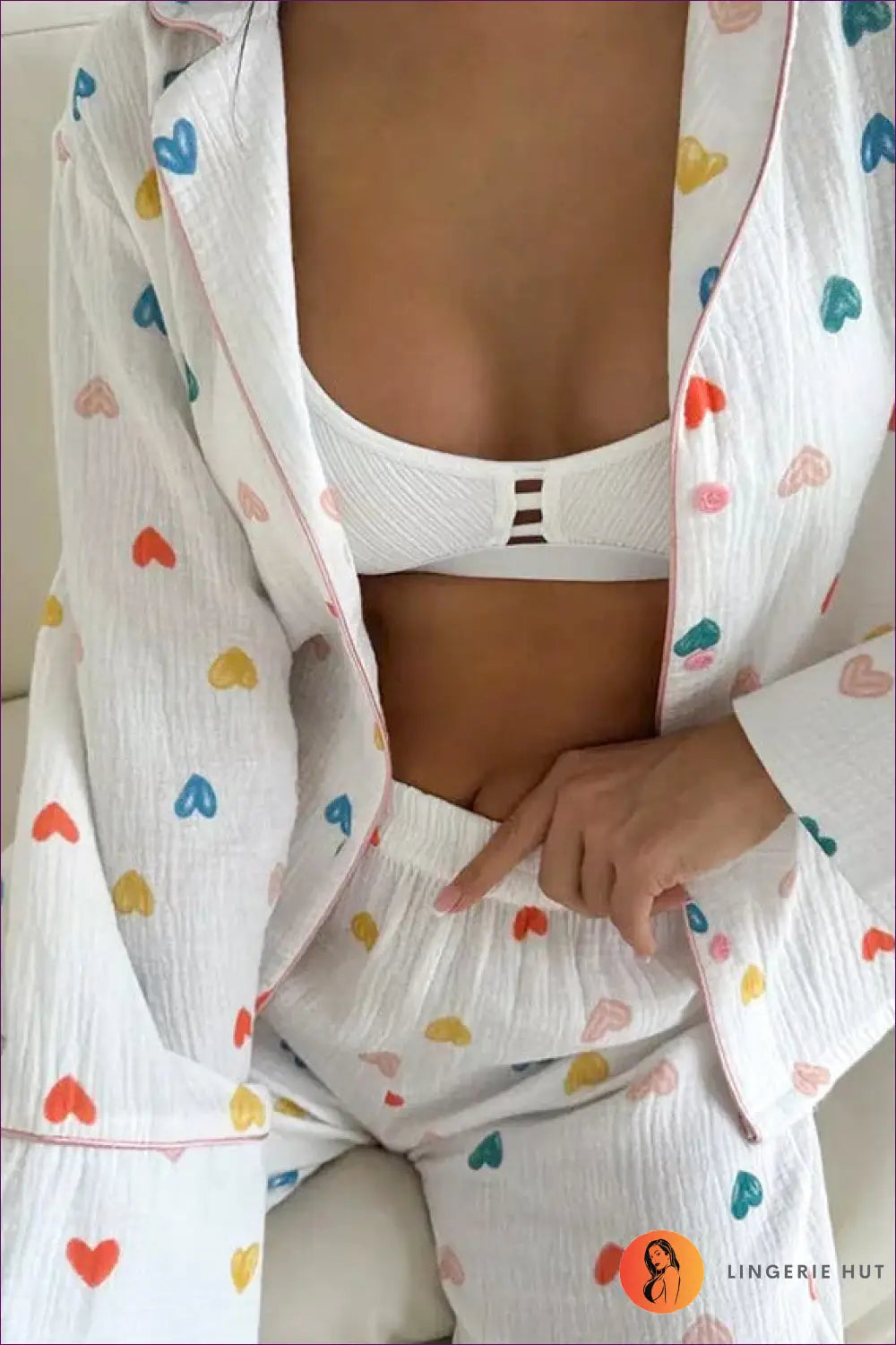 Heart Confetti Loungewear Set - Cozy Chic Comfort for Casual, Cotton, Everyday, Glamour, Night