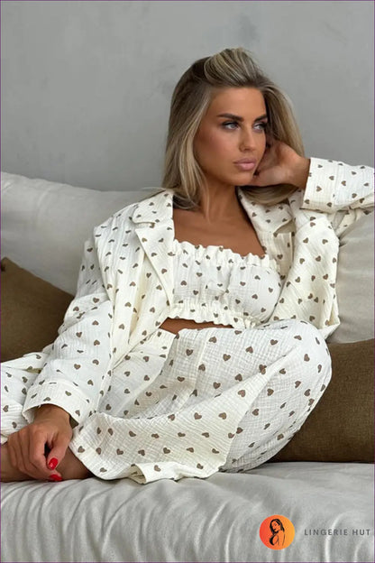 Heart Cotton Lounge Set – Cozy Three-piece Pajamas For x