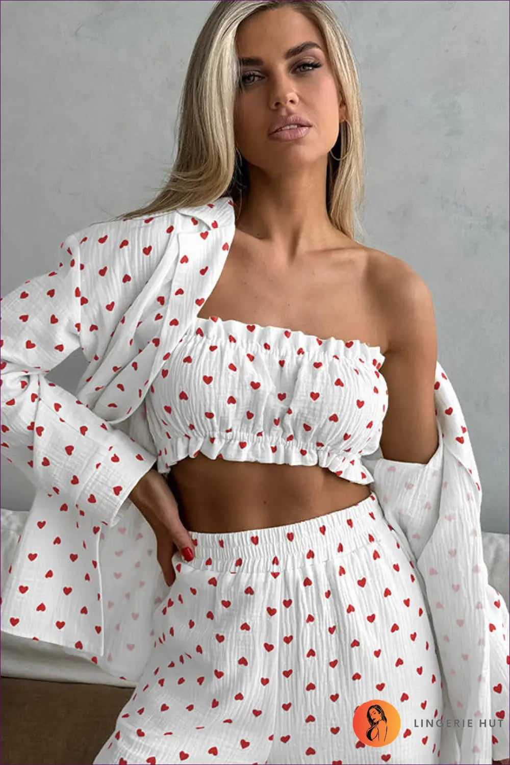 Heart Cotton Lounge Set – Cozy Three-piece Pajamas For x