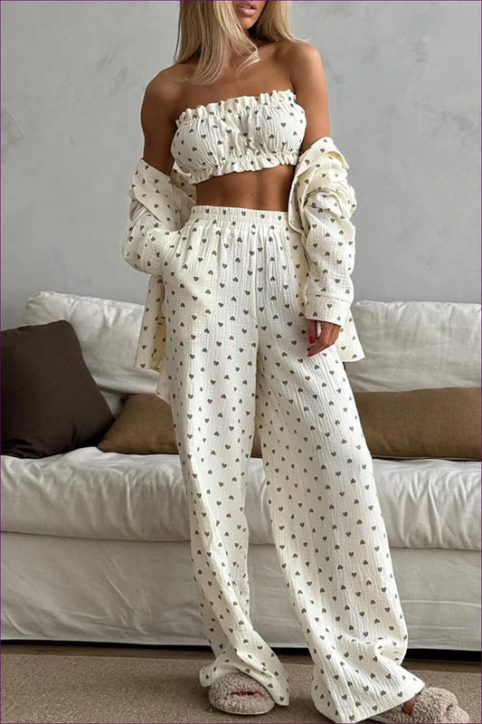 Heart Cotton Lounge Set – Cozy Three-piece Pajamas For x