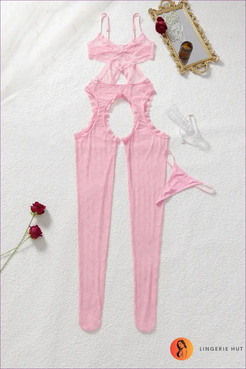 Heart Mesh Cut-out Bodysuit - Statement Night Layer - Pink / s - Cutout • just in • Lingerie • Hut