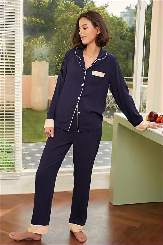 Heart Print Pyjama Set with Button Details - Sweet Dreams for All Season, Autumn, Casual, Cotton, Everyday