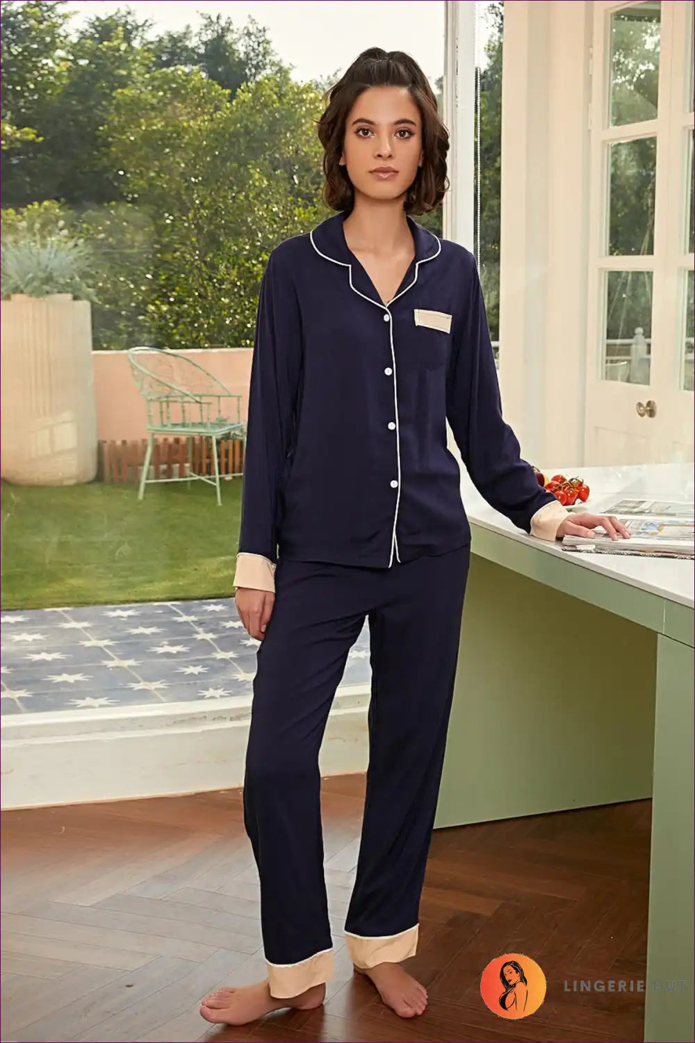 Heart Print Pyjama Set with Button Details - Sweet Dreams for All Season, Autumn, Casual, Cotton, Everyday