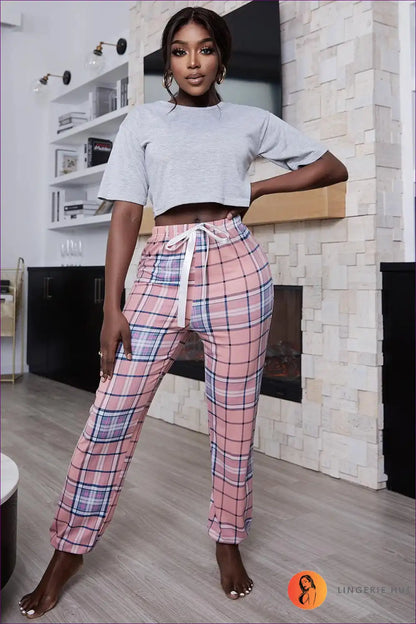 Heart Print Pyjama Set with Gingham - Playful Evenings for All Season, Casual, Cotton, Everyday, Floral