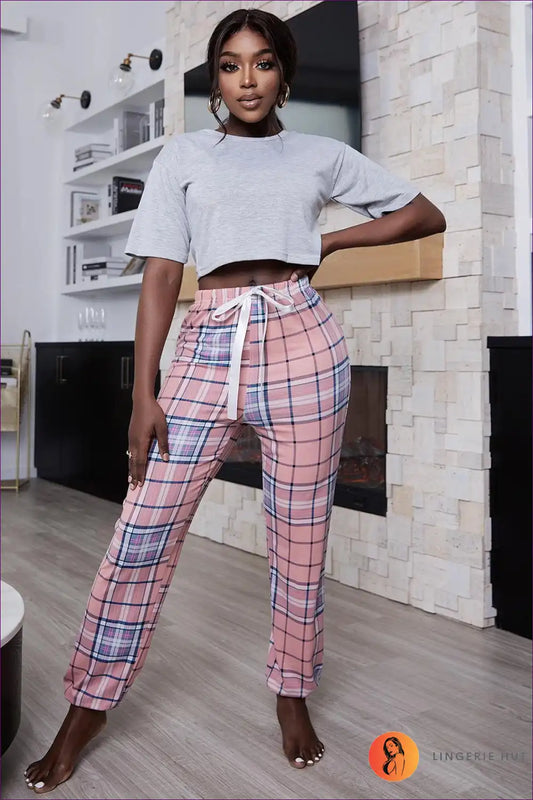 Heart Print Pyjama Set with Gingham - Playful Evenings for All Season, Casual, Cotton, Everyday, Floral