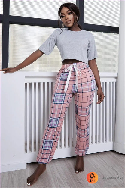 Heart Print Pyjama Set with Gingham - Playful Evenings for All Season, Casual, Cotton, Everyday, Floral