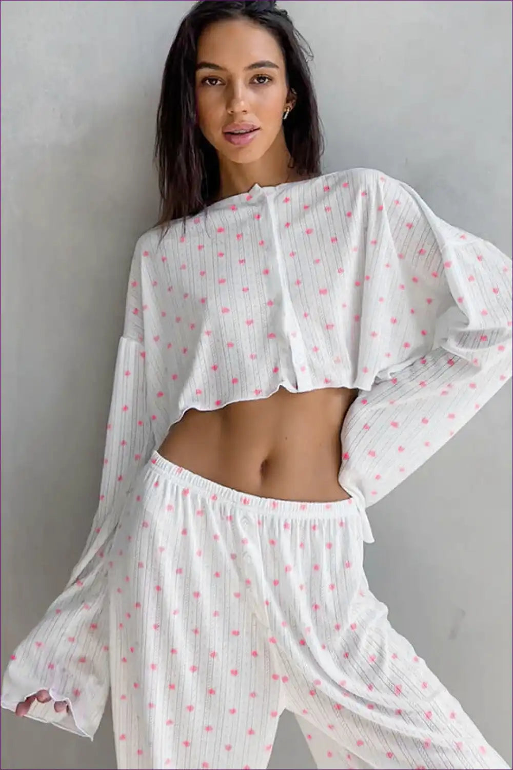 Heart Print Pyjama Set - Playful Romance Vibes for All Season, Casual, Everyday, just In, Loungewear