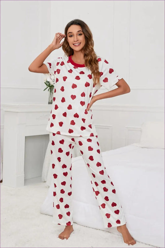 Heart Print Pyjama Set - Summer Romance Lounge - Sleepwear & Loungewear - Lingerie Hut - Casual • Everyday • Night