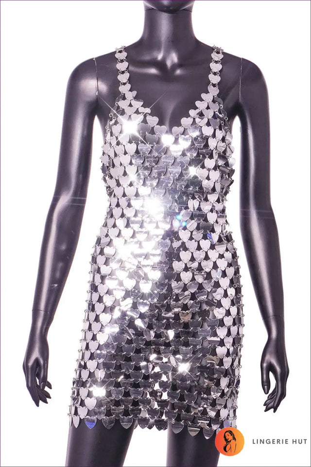 Heart Sequin Bodycon Dress with Sweetheart Neckline - After Dark