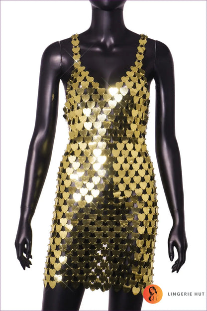 Heart Sequin Bodycon Dress with Sweetheart Neckline - After Dark - Xs / Gold - Backless • Date Night • Dresses