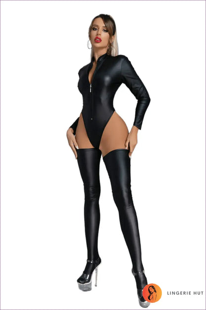 High-cut Glossy Bodysuit with Matching Stockings - Night Glam - Clubwear • Glamour • just in • Lingerie - Hut