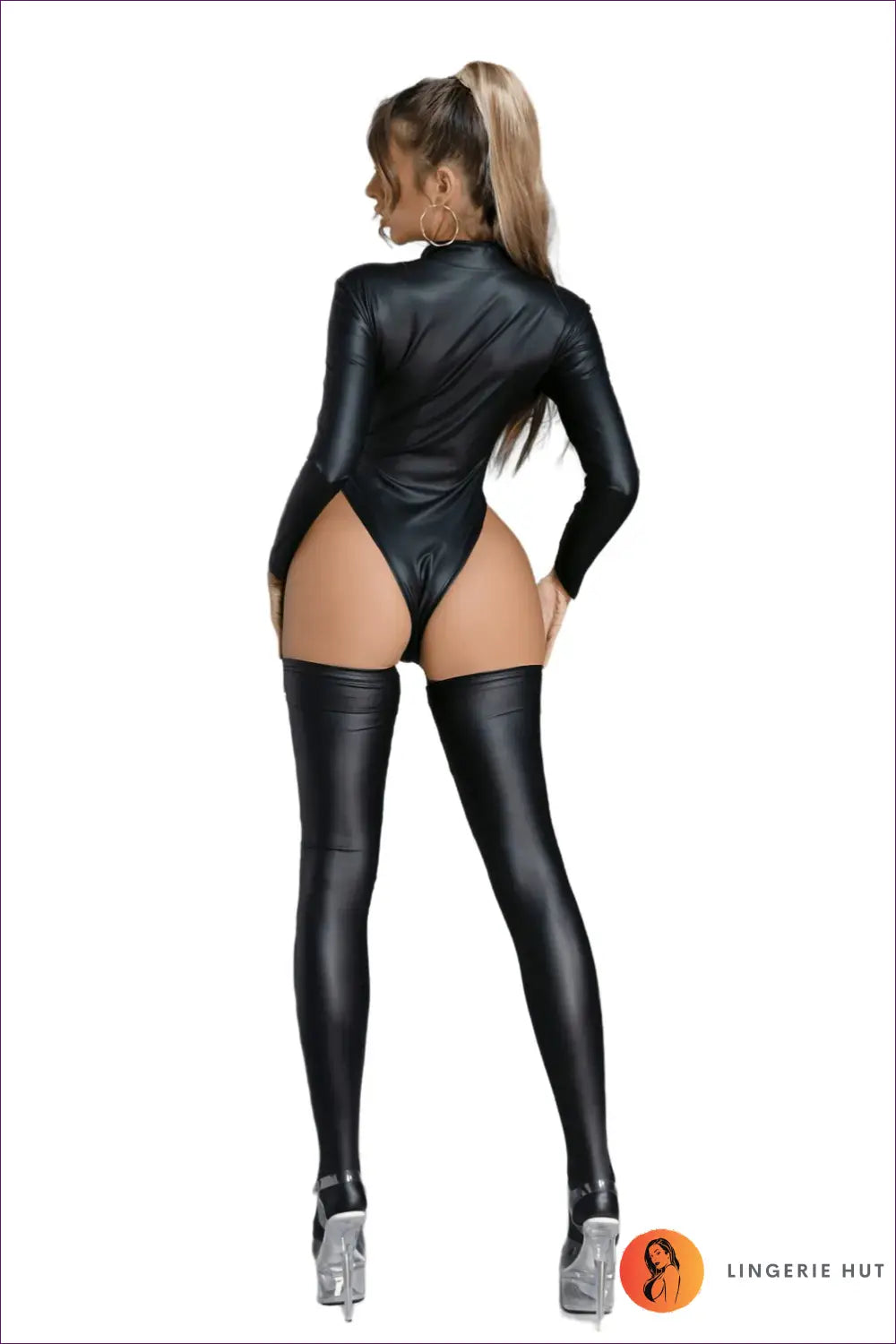 High-cut Glossy Bodysuit with Matching Stockings - Night Glam - Clubwear • Glamour • just in • Lingerie - Hut