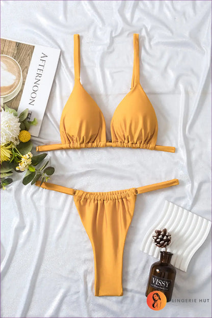 High-cut Pleated Swimsuit - Boho Holiday Confidence - s / Yellow - Swimwear - Lingerie Hut - Beachwear • Bikini