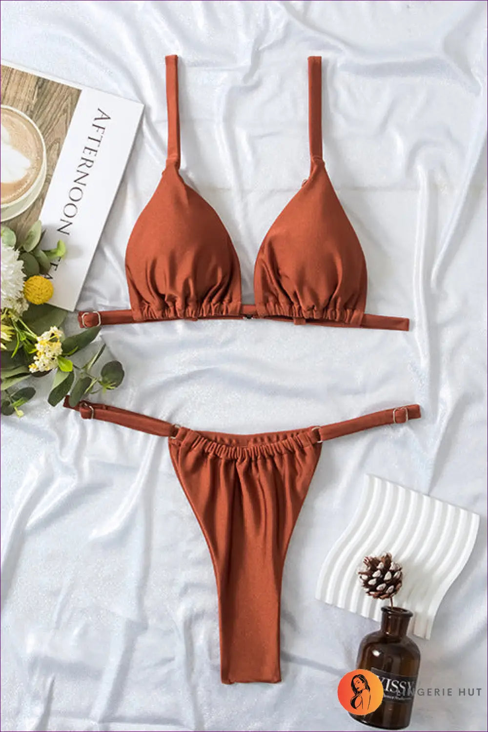 High-cut Pleated Swimsuit - Boho Holiday Confidence - s / Brown - Swimwear - Lingerie Hut - Beachwear • Bikini • Casual