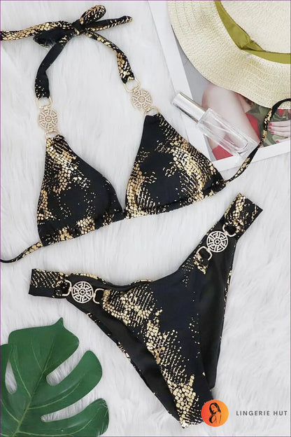 High Cut Snake Print Bikini - Vacation-ready Glamour - s / Black - Swimwear - Lingerie Hut - Animal • Beachwear • Boho