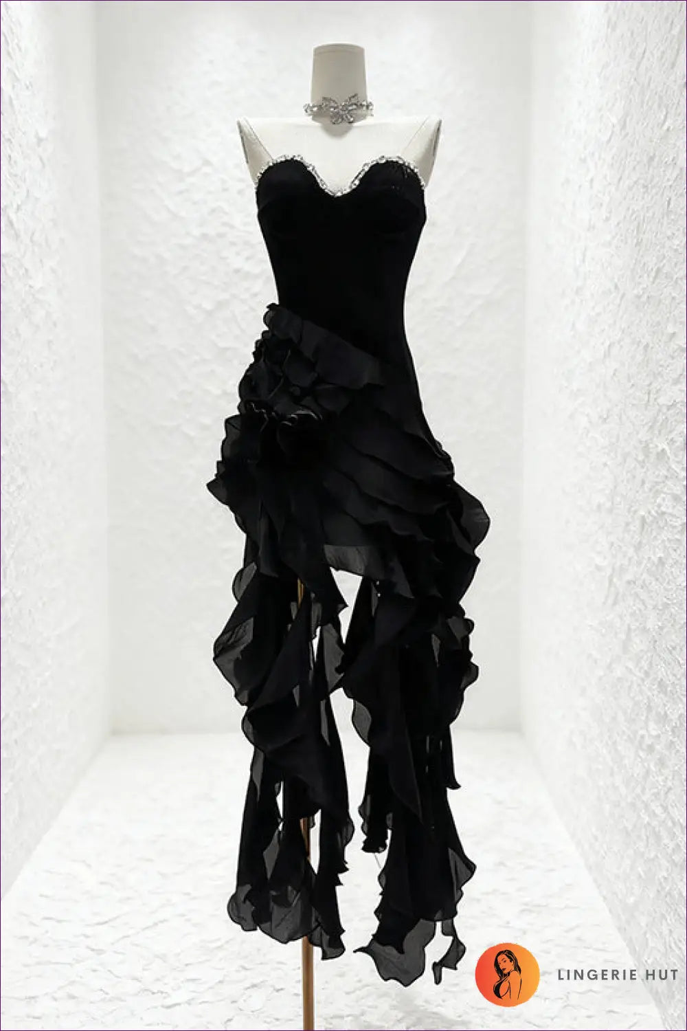 High-low Ruffled Mini Dress - Evening Drama Effortless Shine - s / Black - Dresses - Lingerie Hut - All Season • Cutout